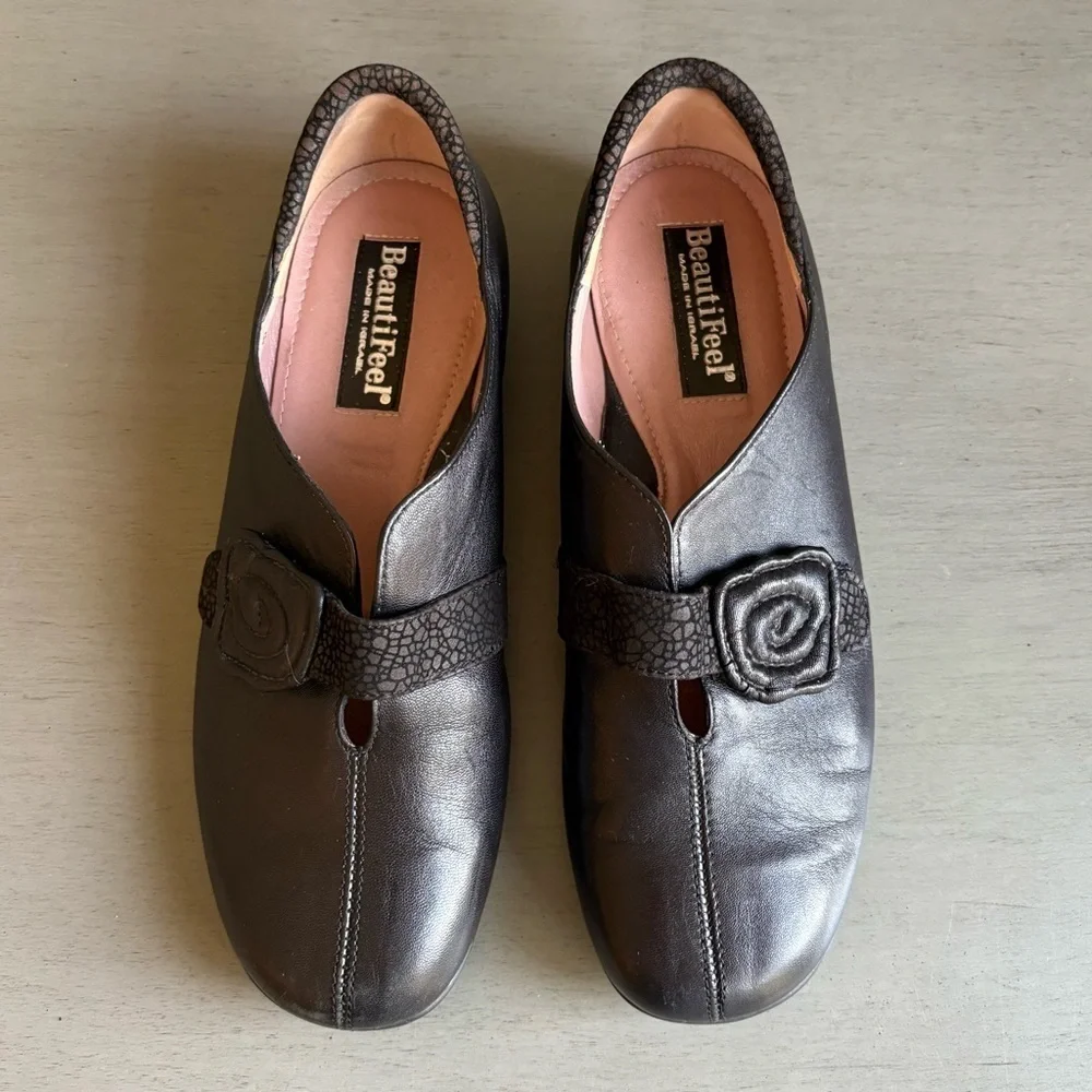 Beautifeel Leather Slip-On Black Loafer Flat Ivy Ballerina Women EU 38 Rose